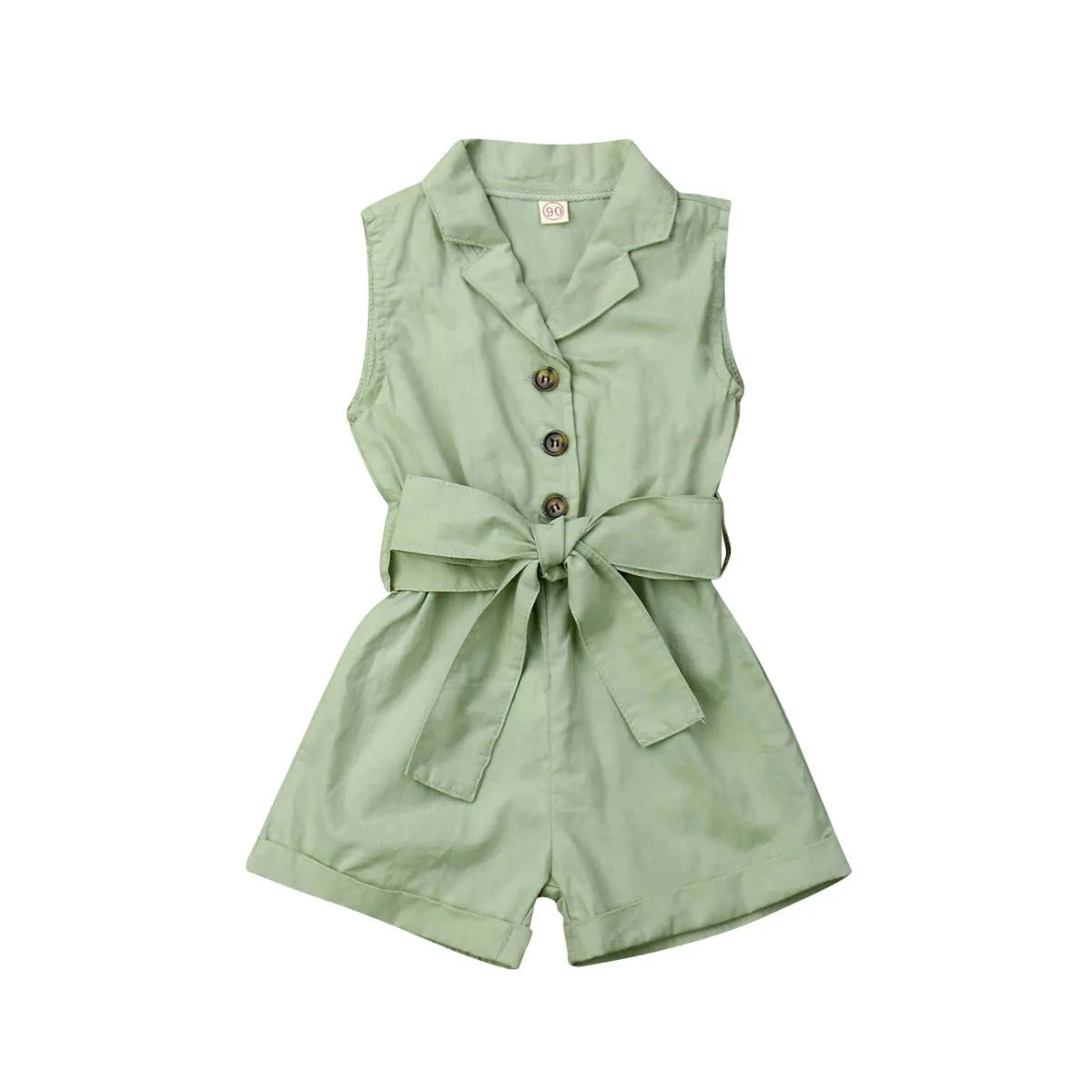 Baby Girls Sleeveless Bow-tie Waist Playsuits