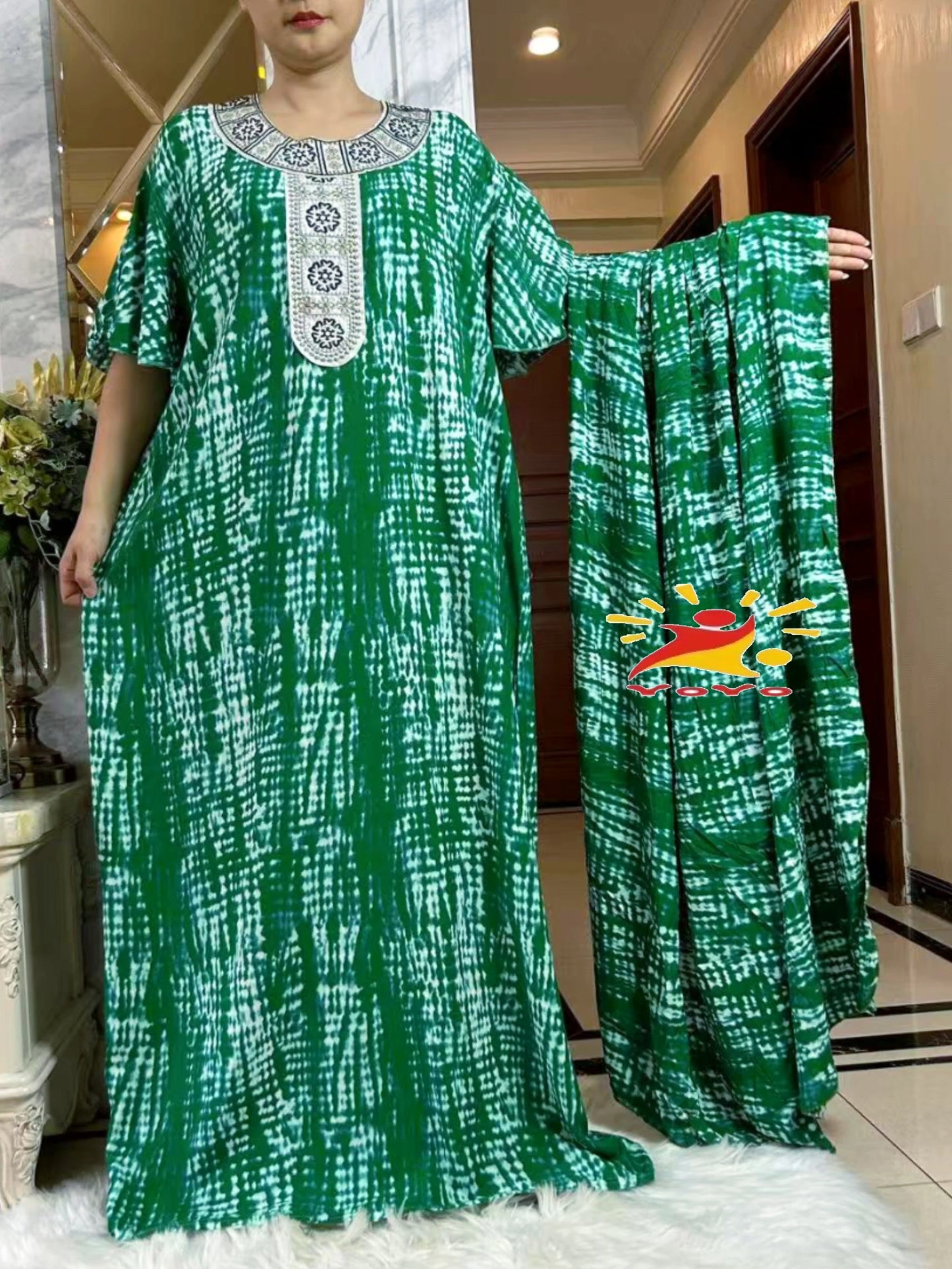 Muslim Abaya Short Sleeve African Dress Pure Cotton