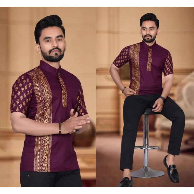 Kurta Men's Muslim Shirt with Embossed Totem