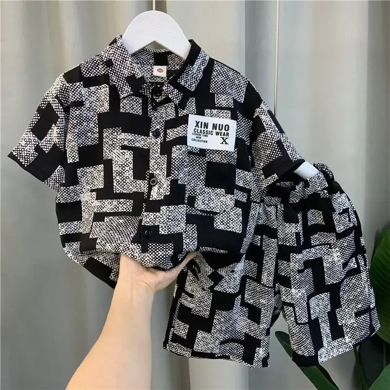 Ice Silk Shirt Short-sleeved Polo Top+shorts 2-piece Set