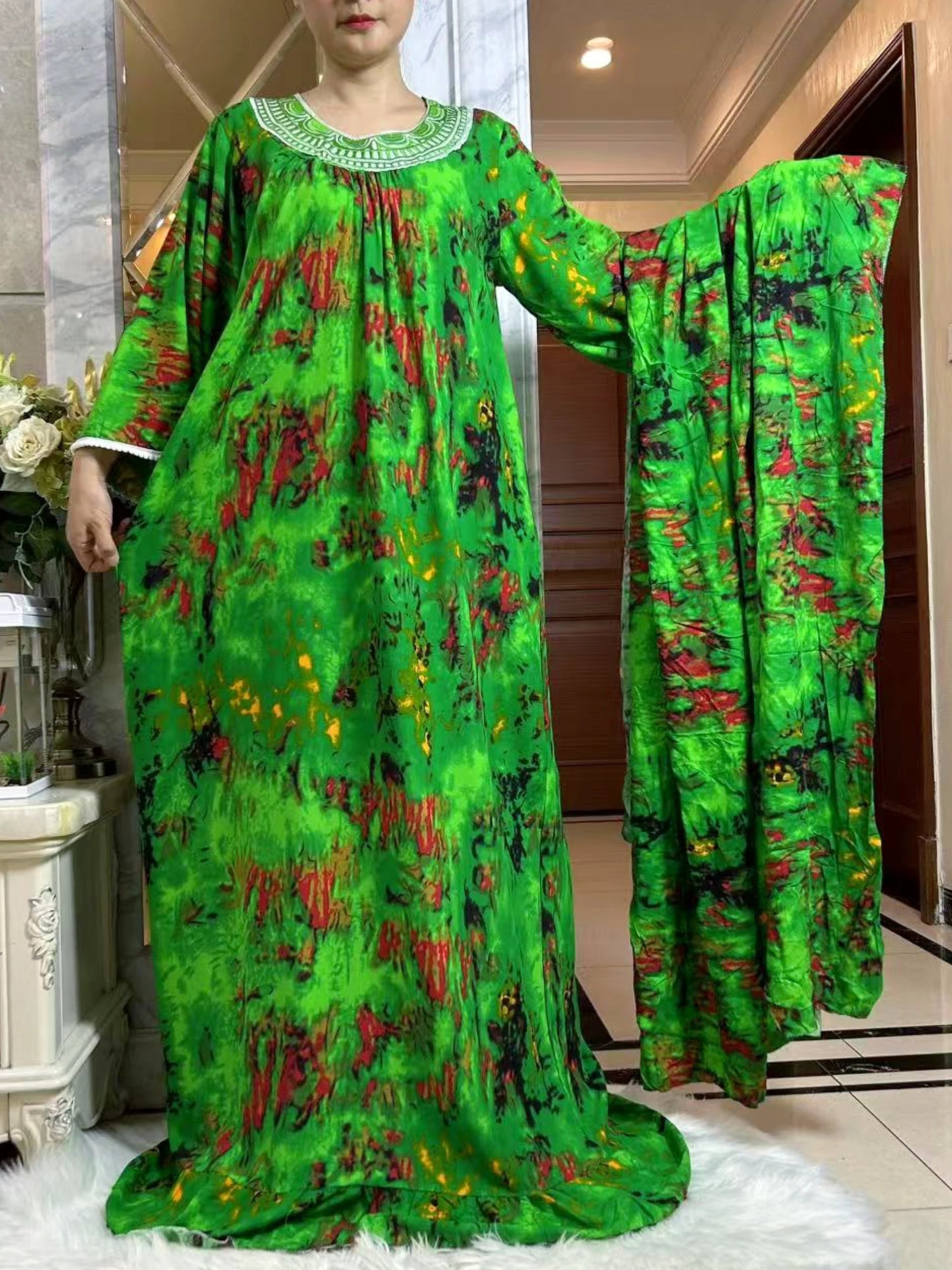 Muslim Abaya Short Sleeve African Dress Pure Cotton