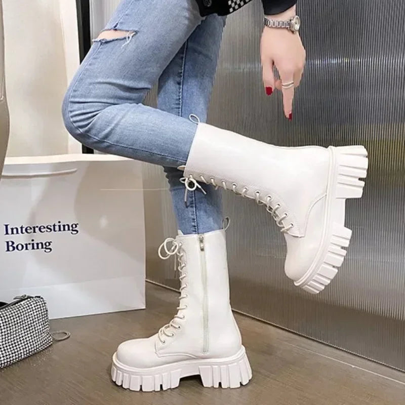 Mid Calf PU Leather Boots