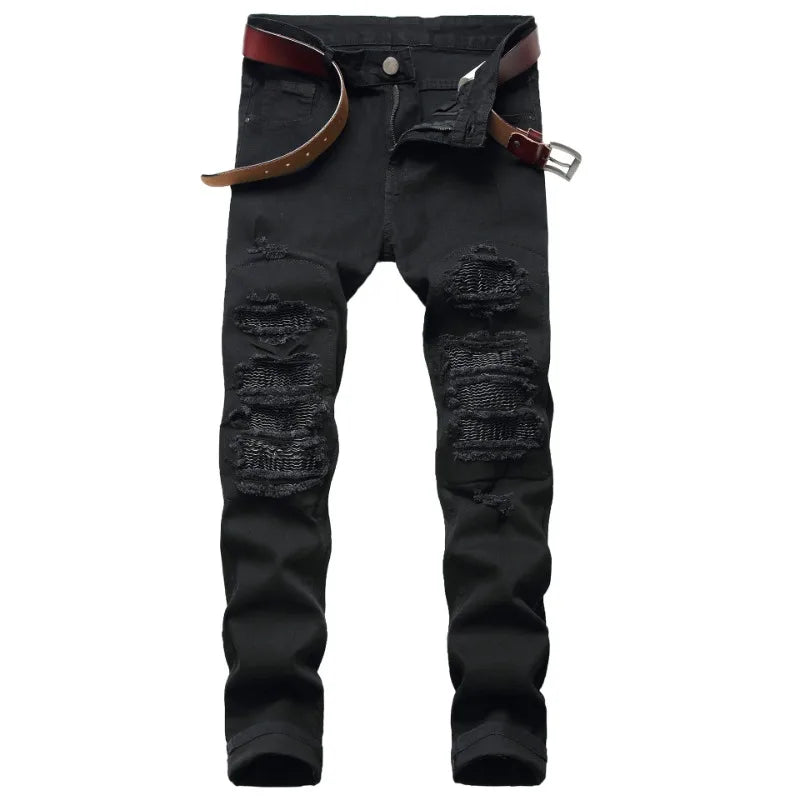 Slim Fit Jeans Holes and Black Peaks