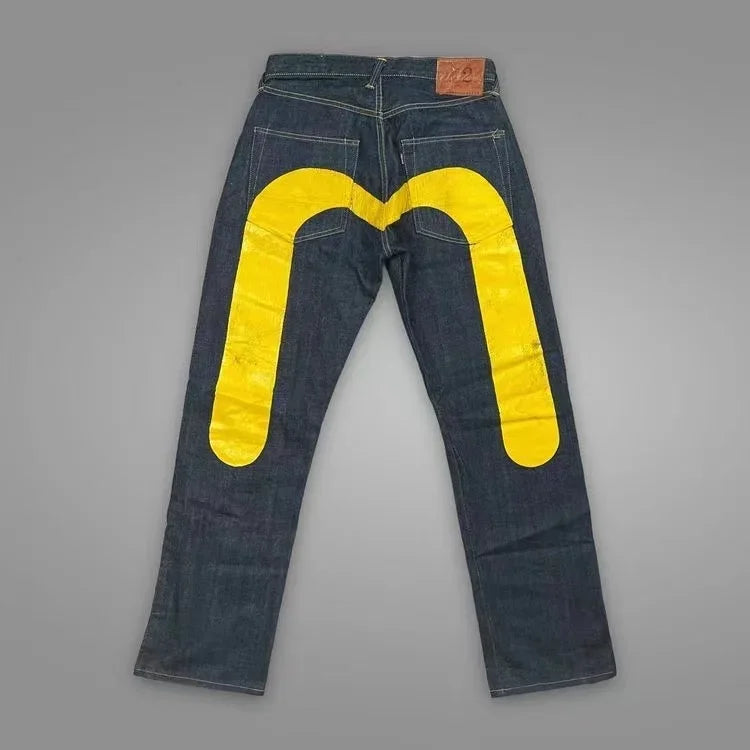 Punk Vintage Print Wide Leg Denim Jeans