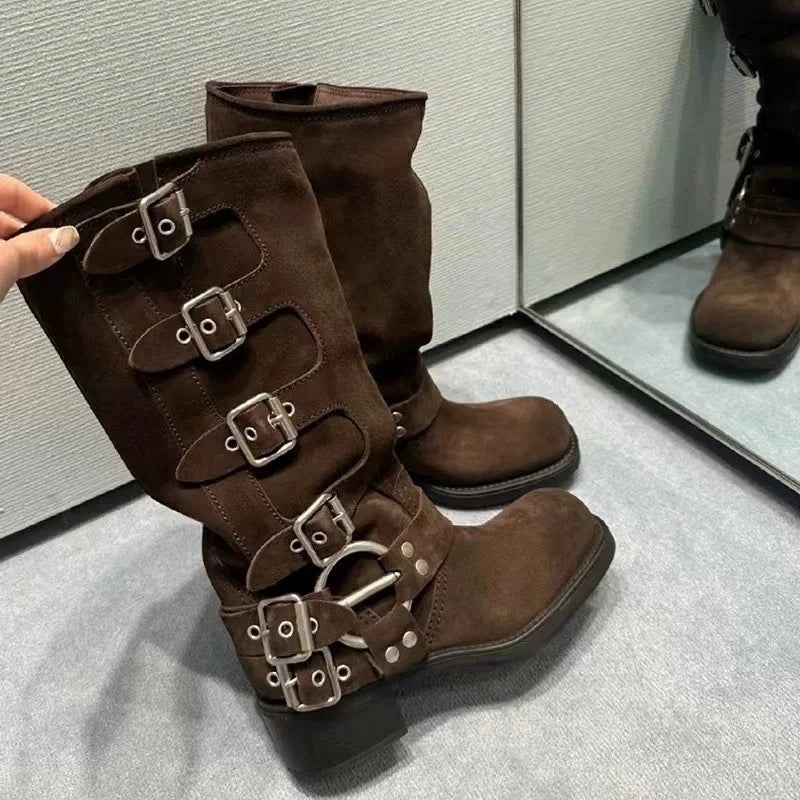 New Retro Brown Western Cowhide Boots