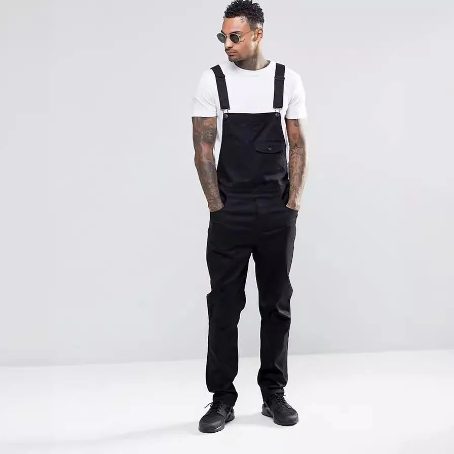 Men Slim Biker Jeans Bib Overalls Jumpsuits