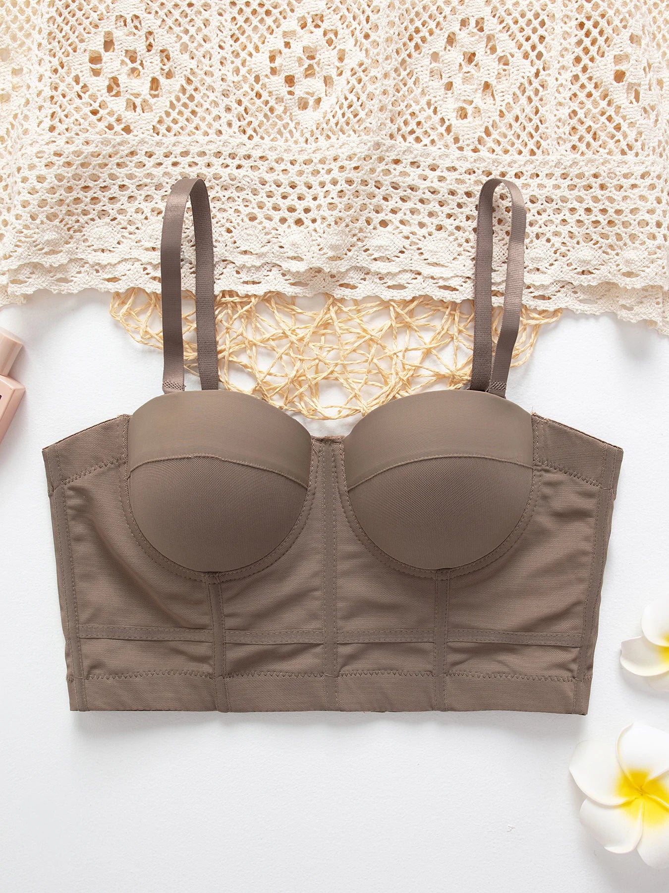 Solid Color Simplicity Elegant New Shoulder Strap Gauze Bra