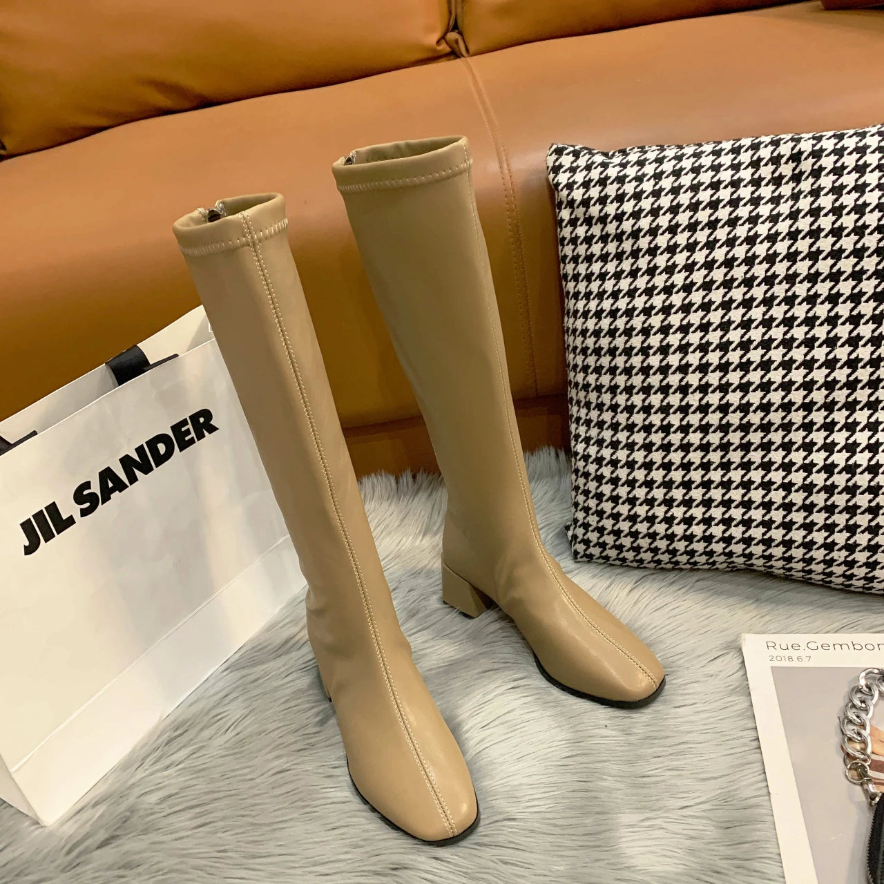 Women's Soft Pu Leather High-heeled Knee Boots