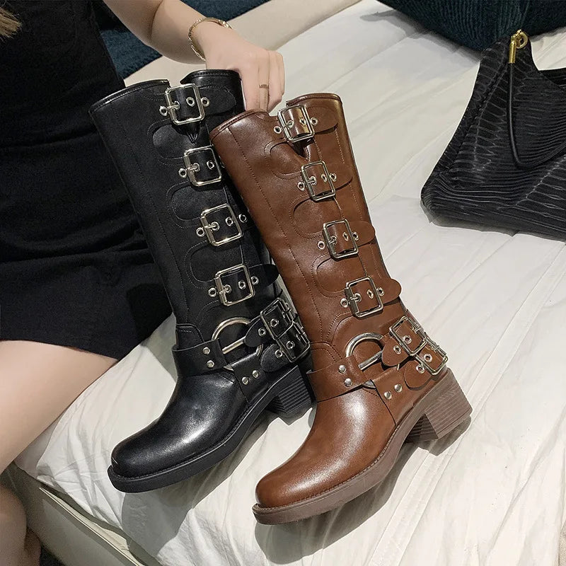 Vintage Tall Brown Belt Buckle Boots