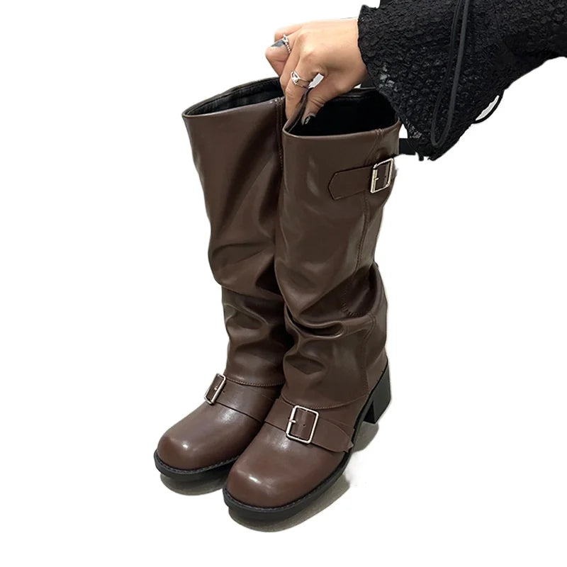 Knee High Platform Chunky Heels