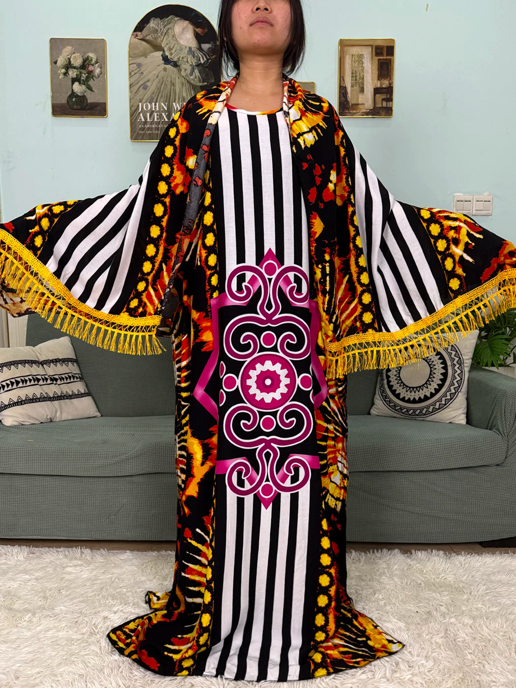 Abayas For Women Printed Cotton Soft Loose Fit Femme Robe
