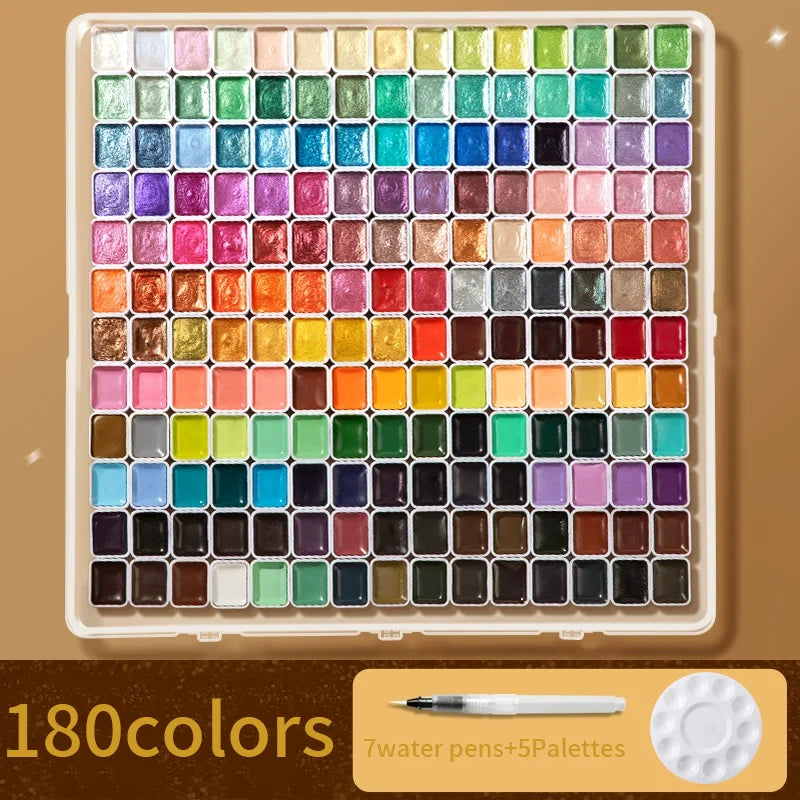 180-Color Metallic Watercolor Paint Set,