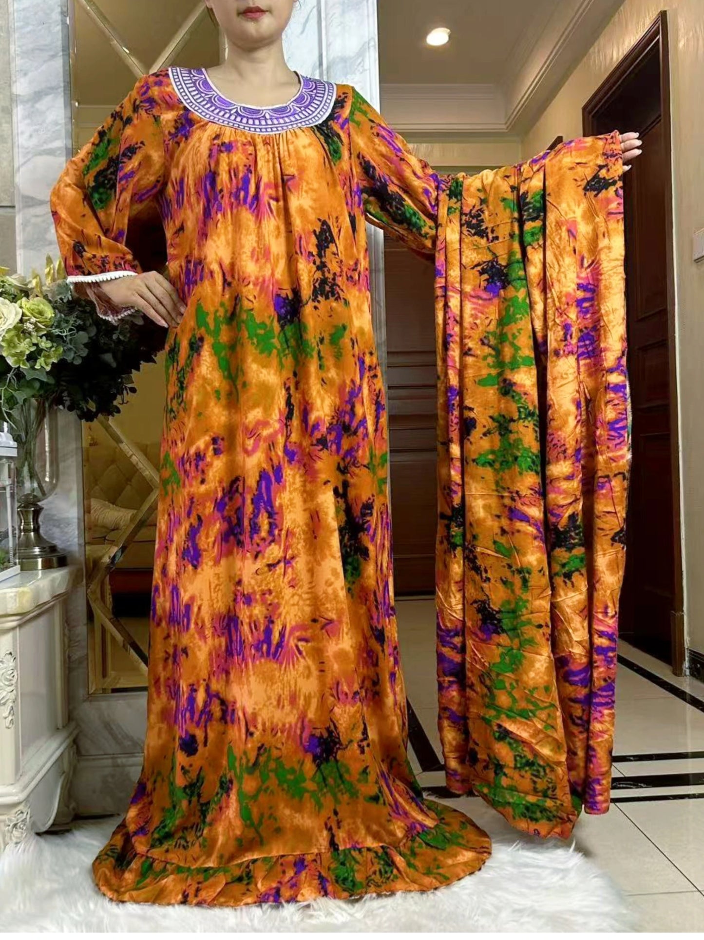 Muslim Abaya Short Sleeve African Dress Pure Cotton