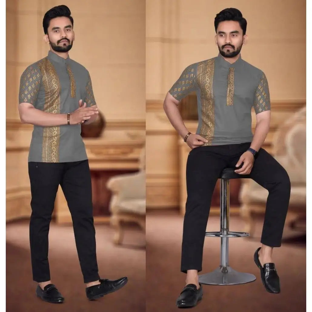 Kurta Men's Muslim Shirt with Embossed Totem