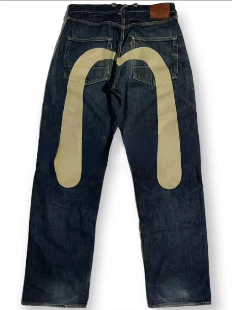Punk Vintage Print Wide Leg Denim Jeans