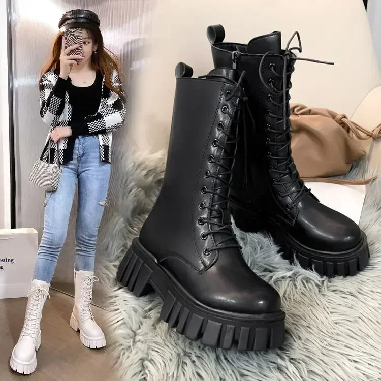 Mid Calf PU Leather Boots