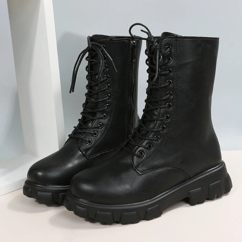 Autumn Winter PU Leather White Ankle Boots