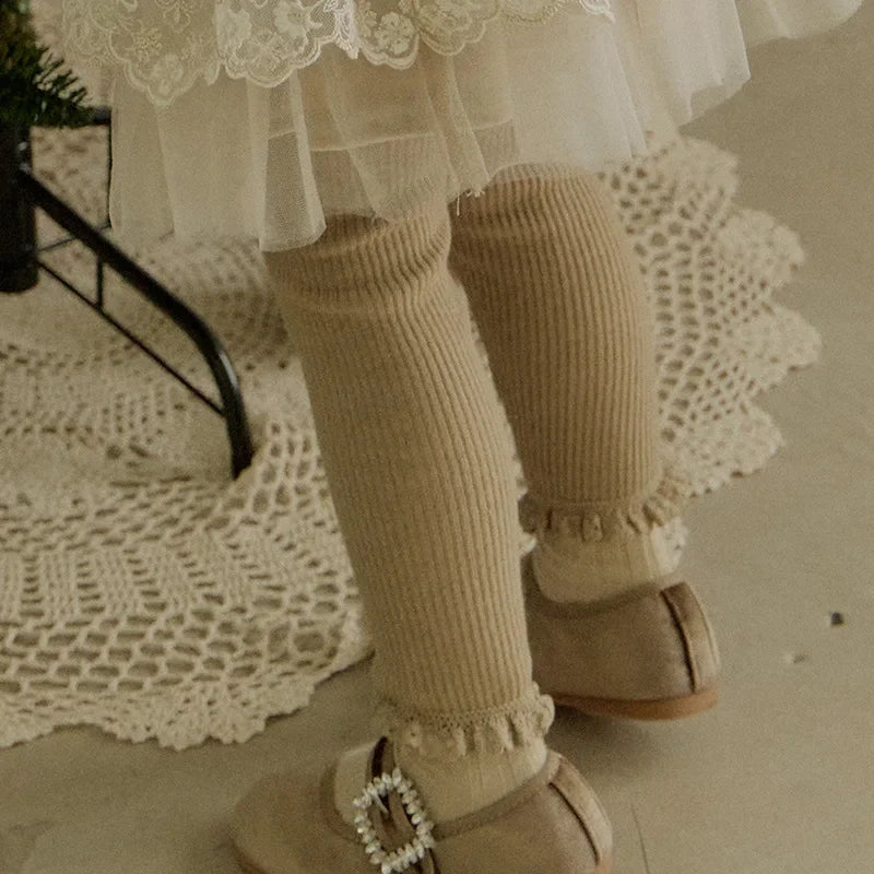 Toddler Girls Woven Spliced Lace Cute Knitted Top and Leggings Outfit Set