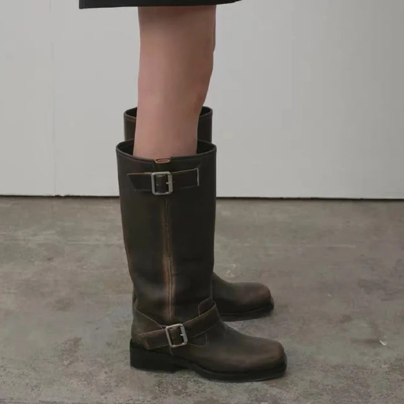 New Retro Brown Western Cowhide Boots