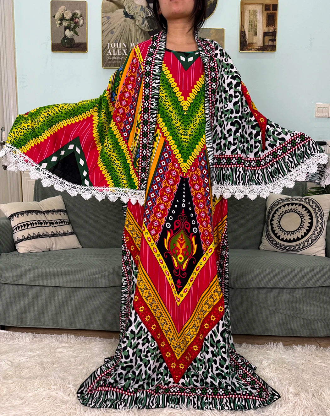 Abayas For Women Printed Cotton Soft Loose Fit Femme Robe