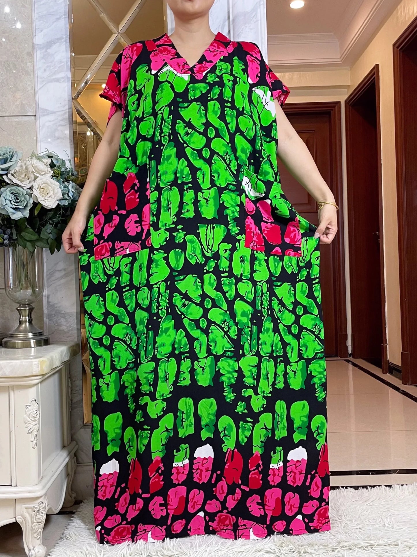 Muslim Abaya Short Sleeve African Dress Pure Cotton