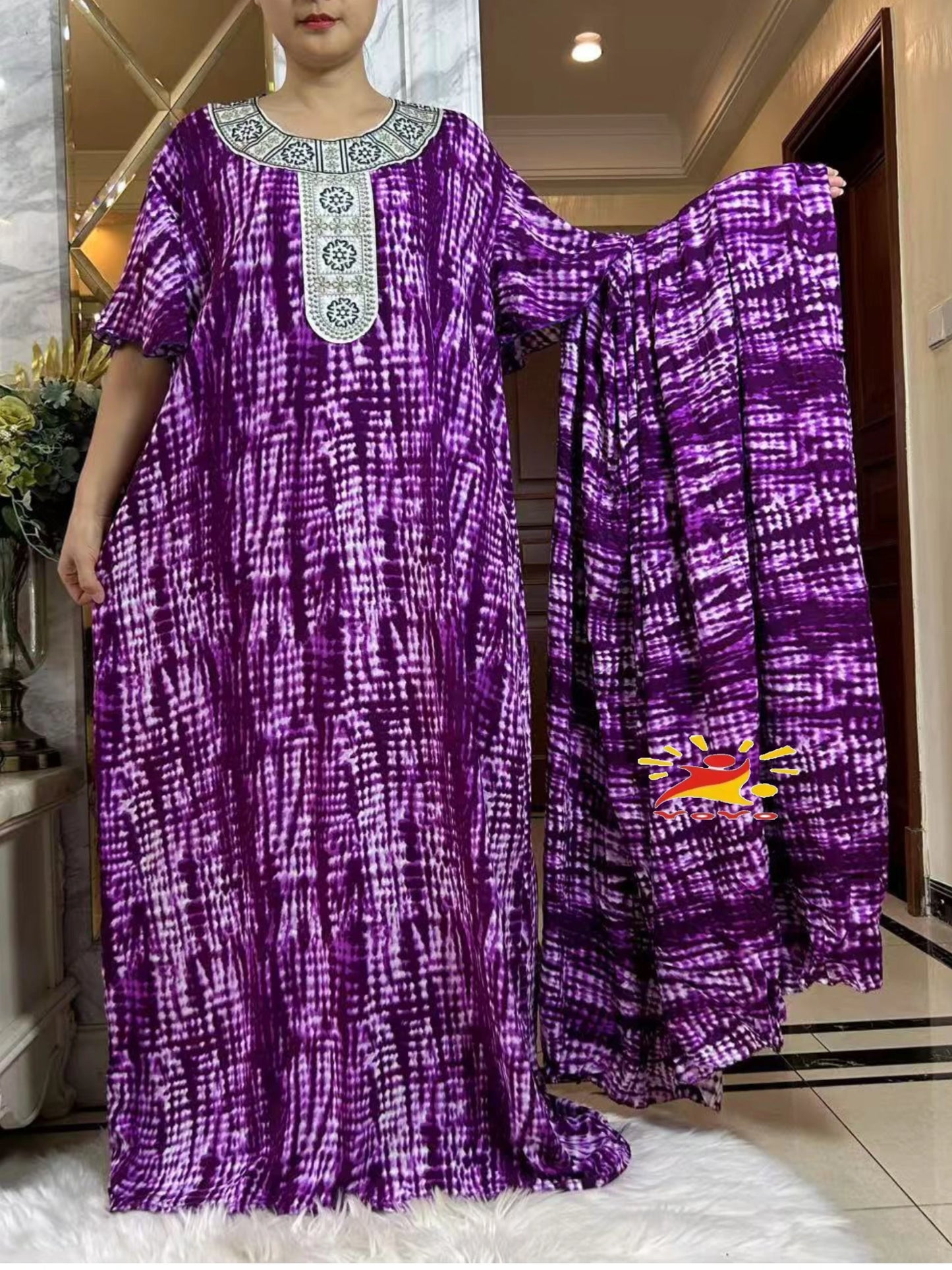 Muslim Abaya Short Sleeve African Dress Pure Cotton