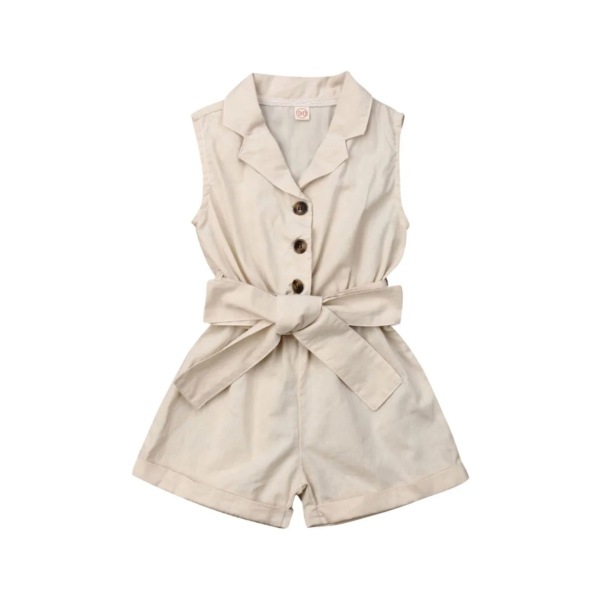 Baby Girls Sleeveless Bow-tie Waist Playsuits