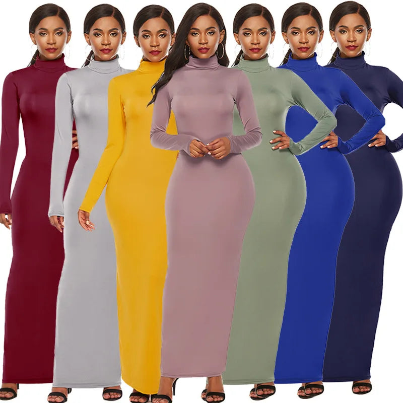 Slim Long High Neck Bodycon Dress