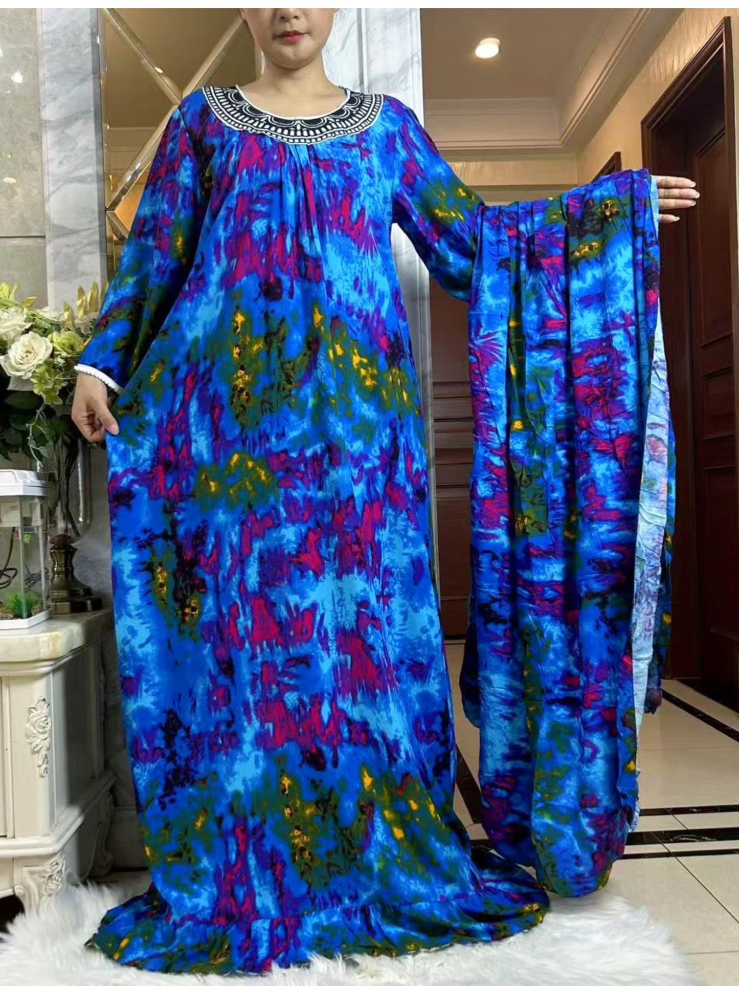 Muslim Abaya Short Sleeve African Dress Pure Cotton