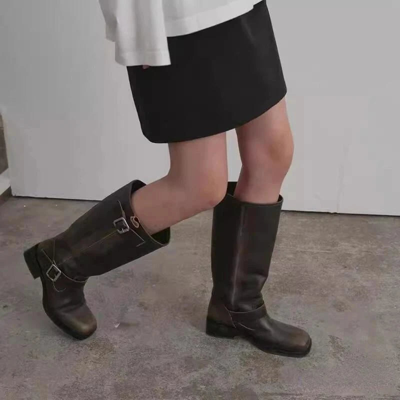 New Retro Brown Western Cowhide Boots