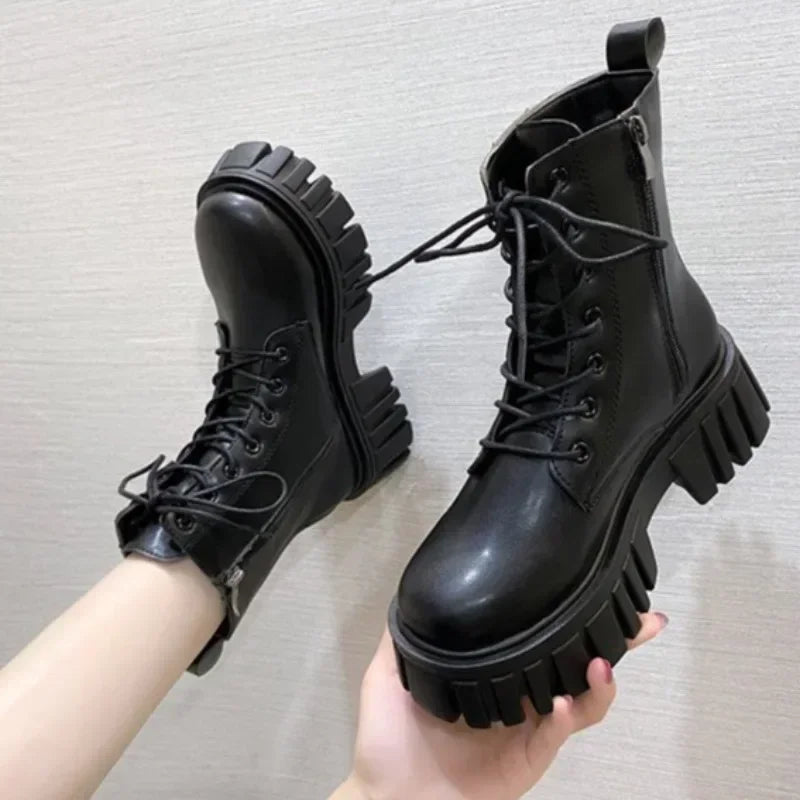 Mid Calf PU Leather Boots