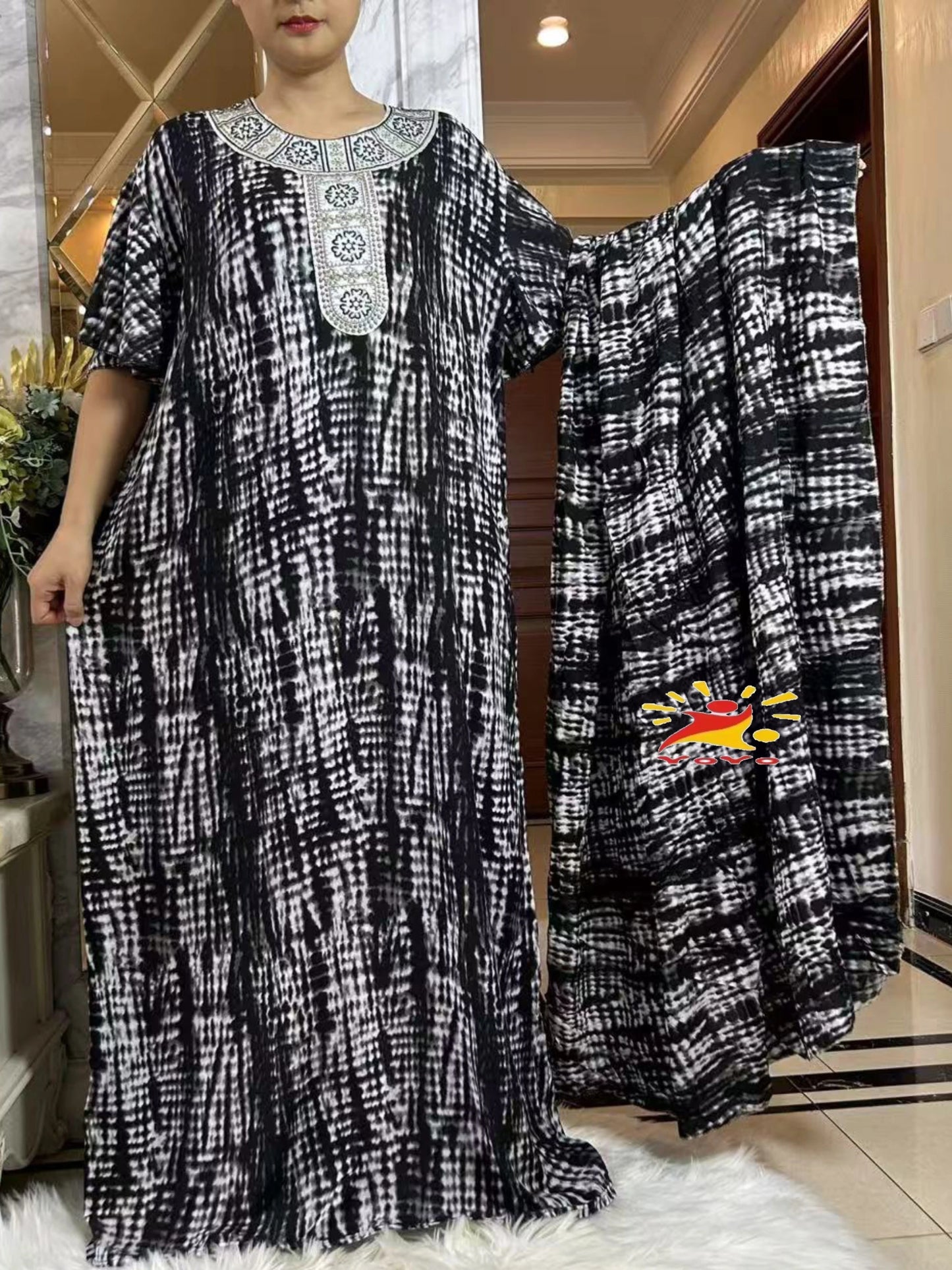 Muslim Abaya Short Sleeve African Dress Pure Cotton