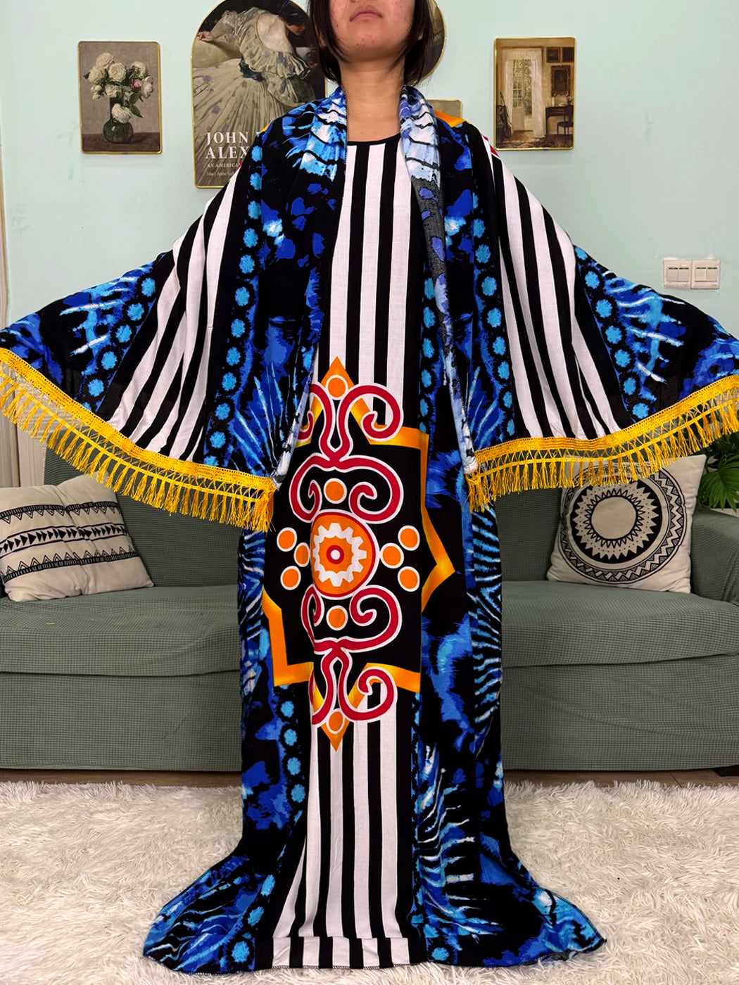 Abayas For Women Printed Cotton Soft Loose Fit Femme Robe