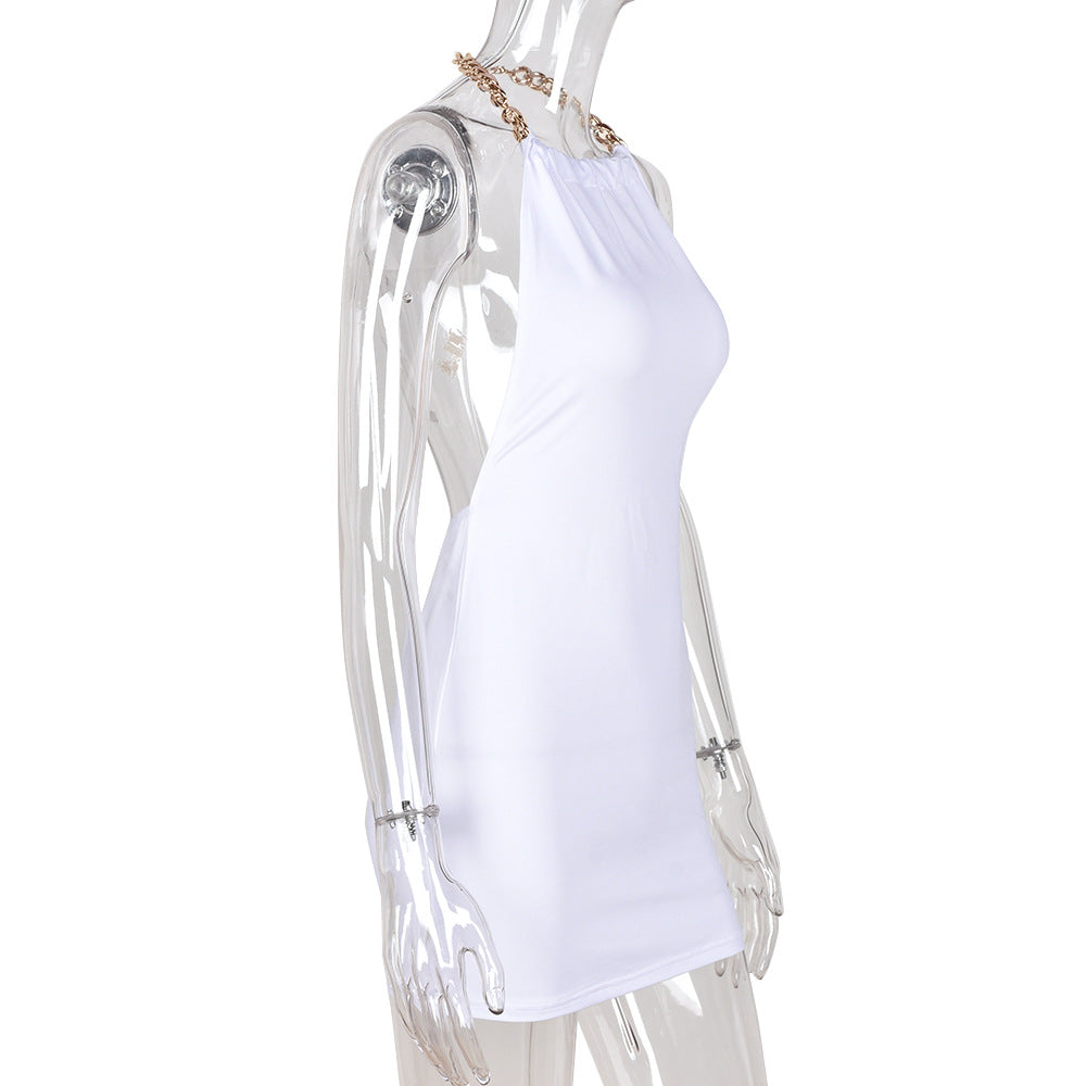 Womens Chain-Strapped Bodycon Off-Shoulder Halter Dress