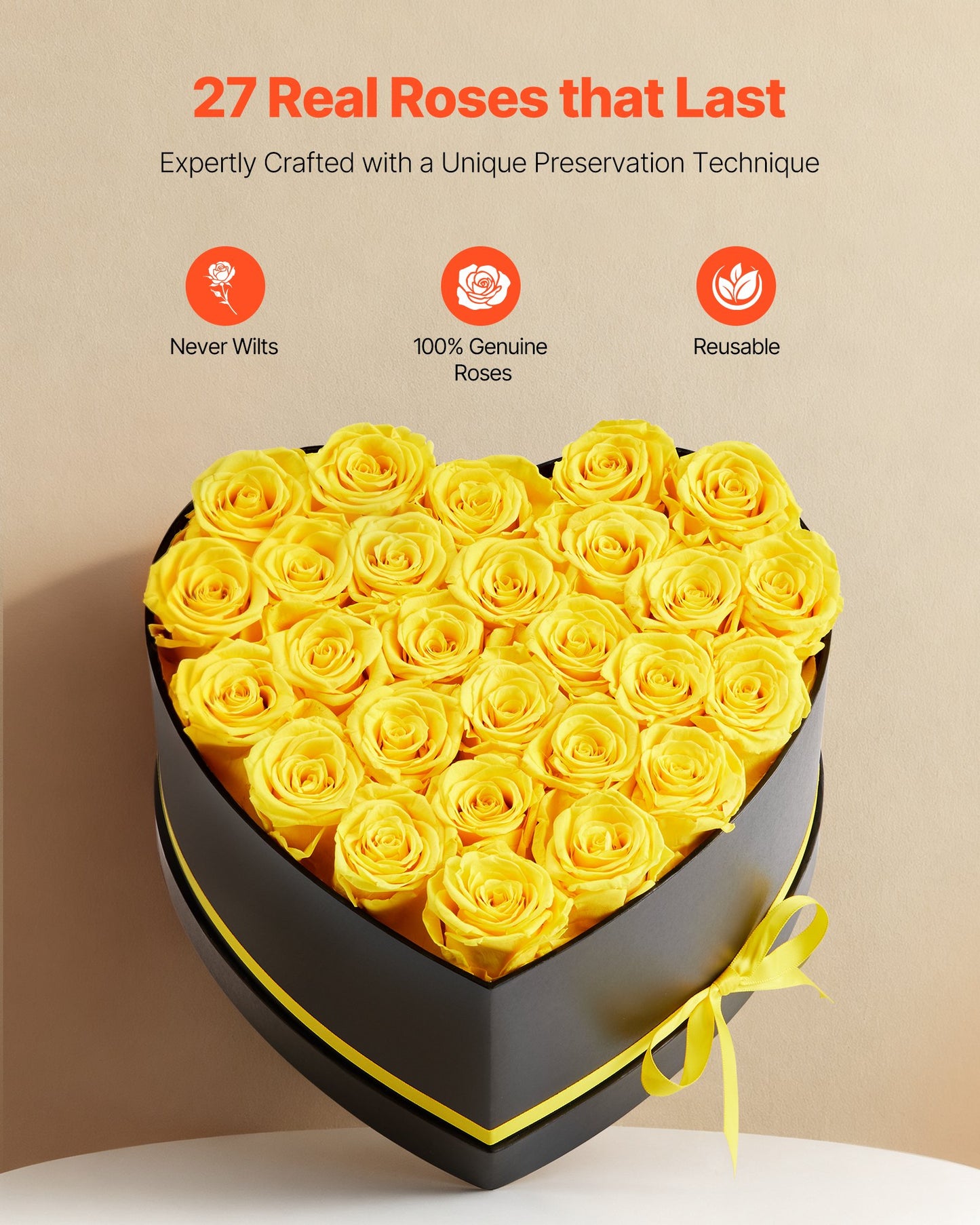 Forever Flowers, 27 Preserved Roses In A Heart Shape Box