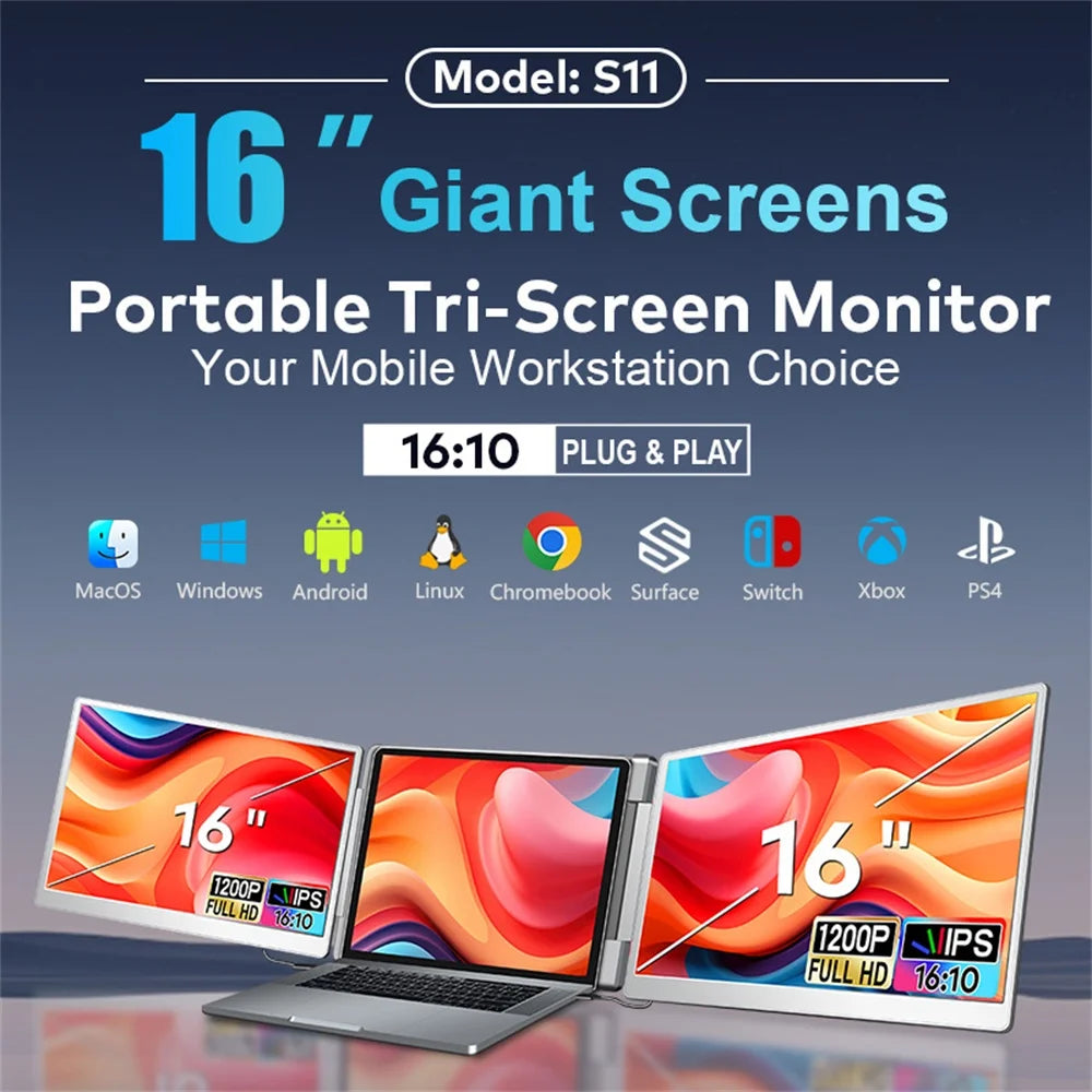 Gaming Backlit External Monitor High-Definition Dual Triple Screen Extender for Productivity Rospider