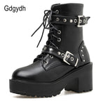 Black Leather Gothic Punk Style Combat Boots