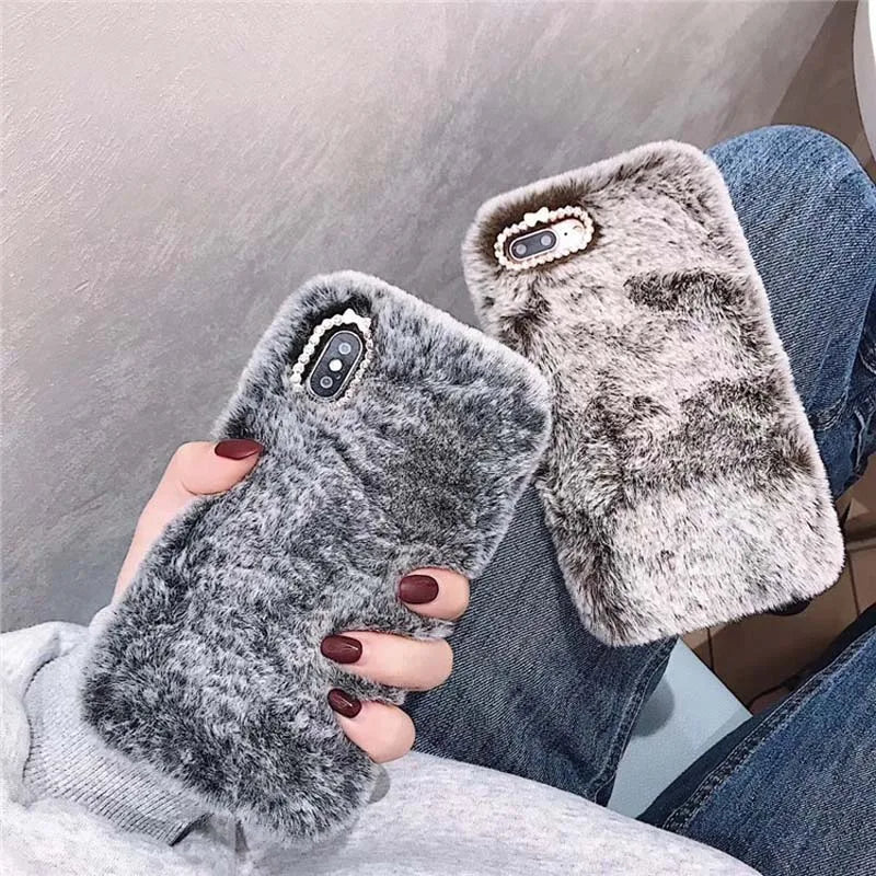 Solid  Long Plush TPU Mobile Phone Cover