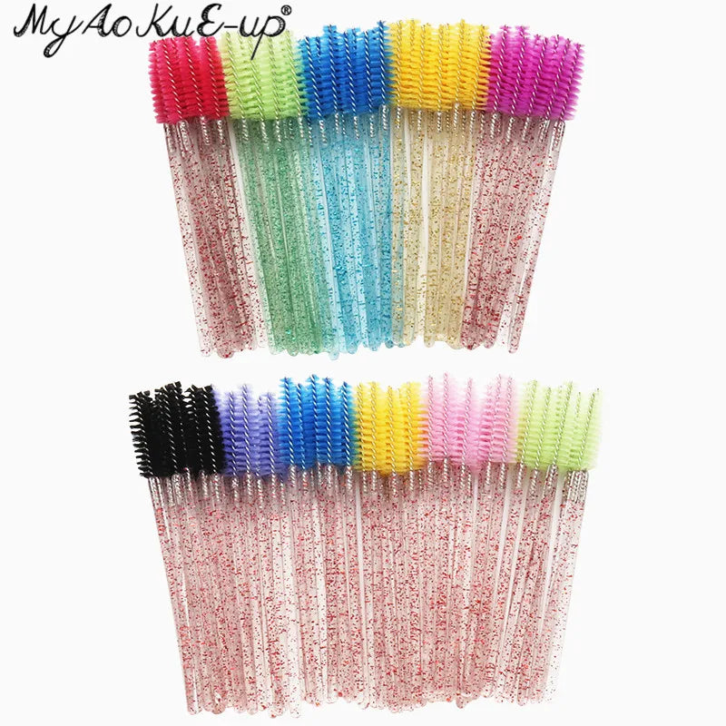 New Crystal Eyelashes 150 Pcs Diamond Handle Brush Mascara Wands Applicator Cosmetic Brush Disposable Make Up Brushes Tools