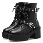 Black Leather Gothic Punk Style Combat Boots