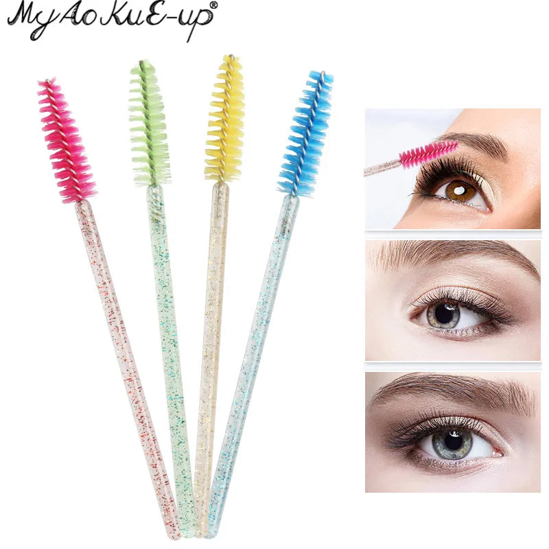 New Crystal Eyelashes 150 Pcs Diamond Handle Brush Mascara Wands Applicator Cosmetic Brush Disposable Make Up Brushes Tools
