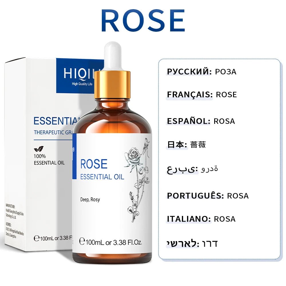 HIQILI 100ML Lavender Jasmine Rose Vanilla Mint  Eucalyptus Lemon Essential Oils