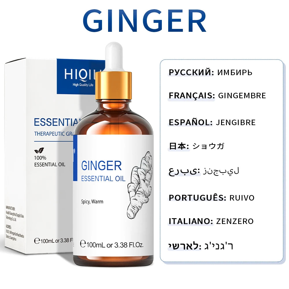 HIQILI 100ML Lavender Jasmine Rose Vanilla Mint  Eucalyptus Lemon Essential Oils