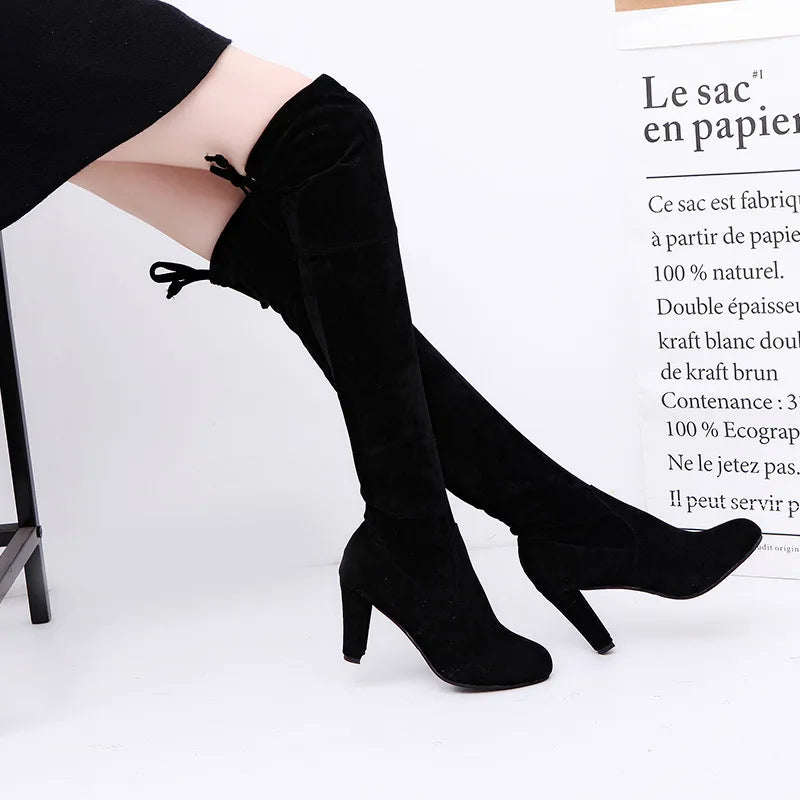 Faux Suede Over The Knee Boots Lace Up