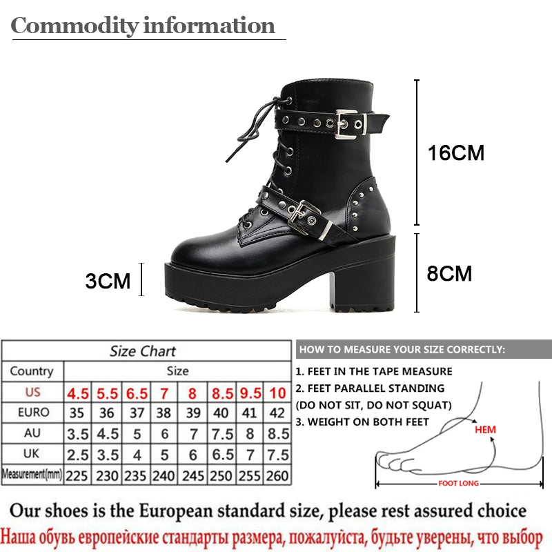 Black Leather Gothic Punk Style Combat Boots