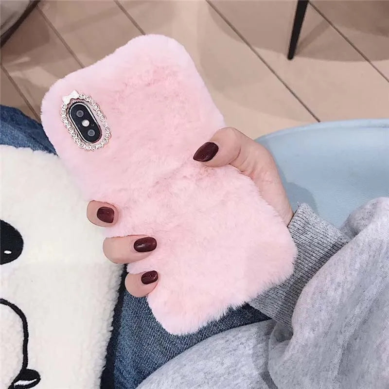 Solid  Long Plush TPU Mobile Phone Cover