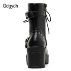 Black Leather Gothic Punk Style Combat Boots
