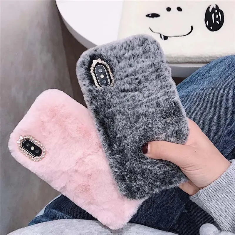 Solid  Long Plush TPU Mobile Phone Cover