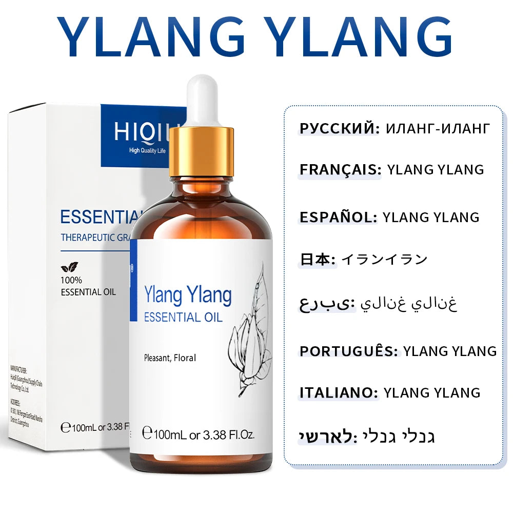HIQILI 100ML Lavender Jasmine Rose Vanilla Mint  Eucalyptus Lemon Essential Oils