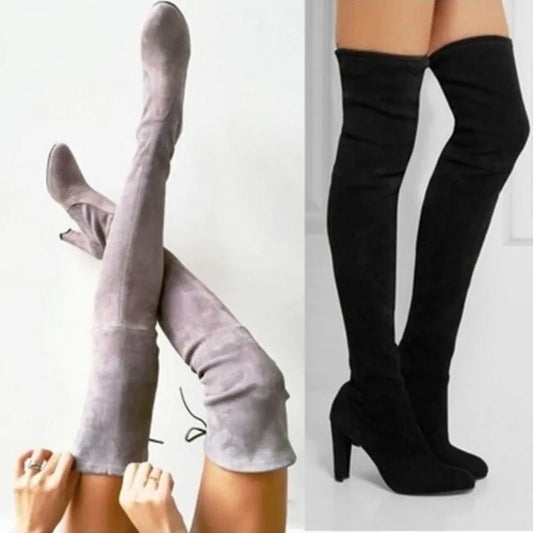 Faux Suede Over The Knee Boots Lace Up